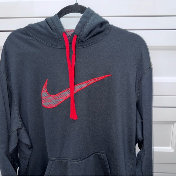 Nike KO Swoosh Camo Hoodie Black / Red Pullover Sweatshirt Therma Fit Men XL - Picture 2 of 7